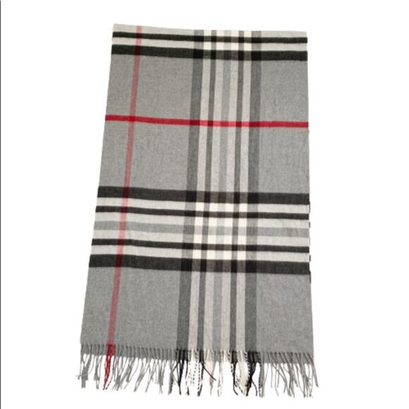 Cashmink V. Fraas Scarf Gray Black Red Checked Wrap 100% Acrylic Hypo Allergenic - Picture 7 of 8